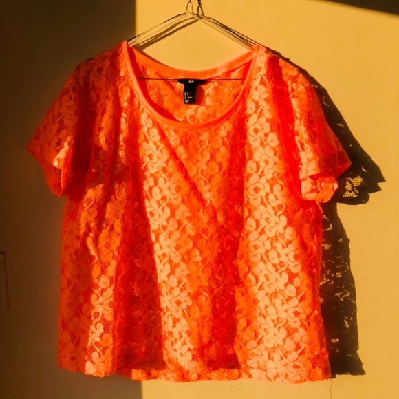 Sexy Sheer Coral Neon Orange T-shirt - Picture 7 of 9